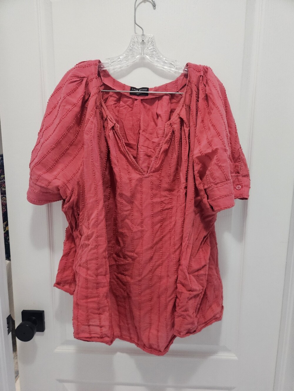 Lane Bryant Pullover Blouse Top 28 Watermelon Pink V Neck Notch Neck 4xl
